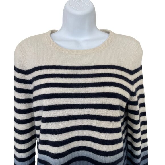 C by Bloomingdales Cashmere Crewneck Sweater Sz S Blue White Stripe Preppy - Picture 3 of 8
